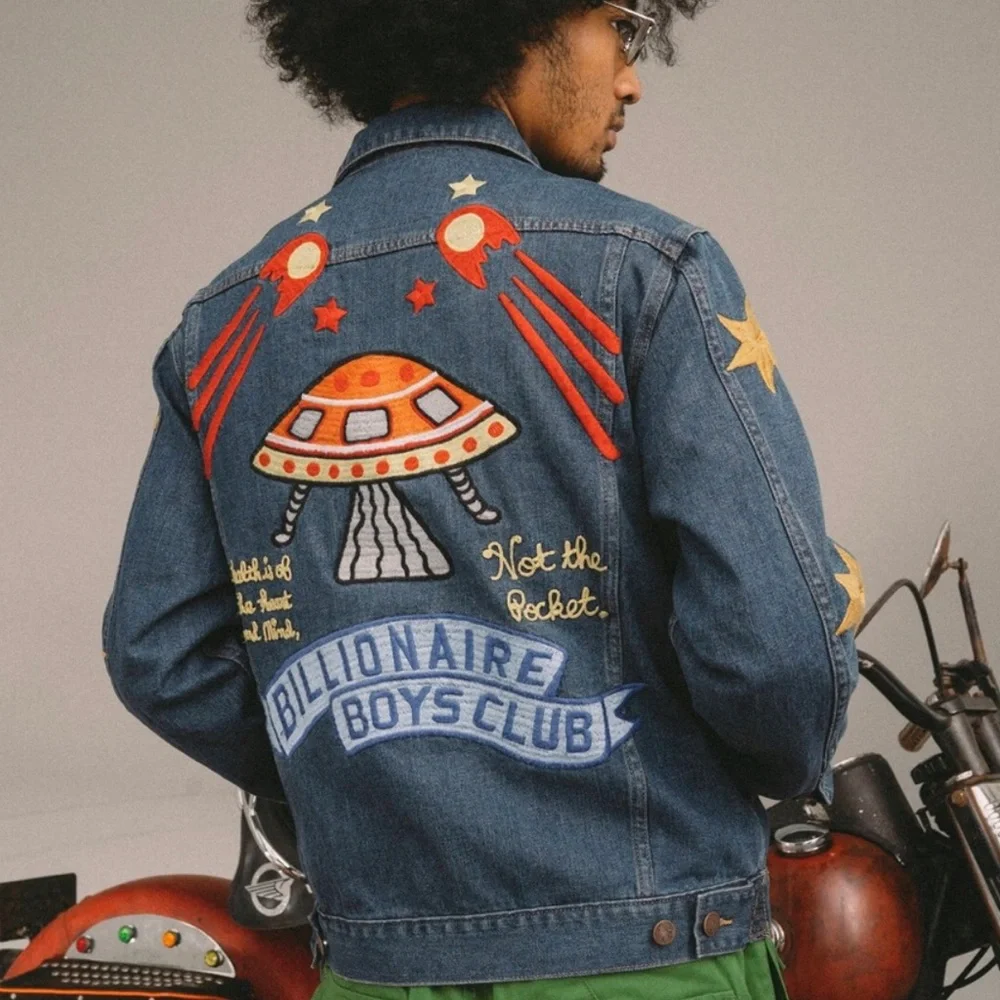 Billionaire Boys Club Challenger Denim Jean Jacket BBC Space UFO Stars Night Sky